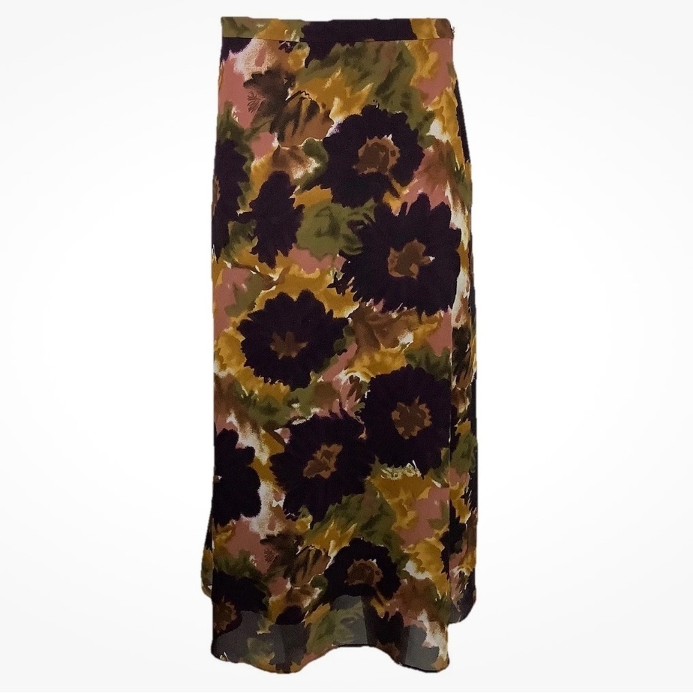 Vintage Mary McFadden Sz 16 Floral Print Maxi Chiffon Layered Skirt A-Line